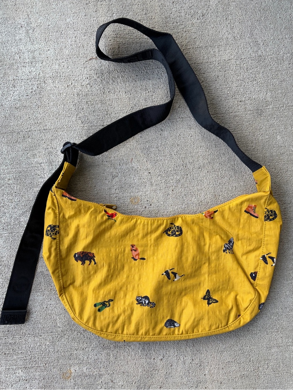 Baggu x Park Project medium nylon crescent bag mustard naturalist club wildlife